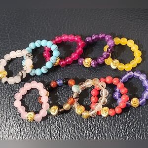 1pc Beaded Elastic Natural Stone Rings. SOLD Separately Can Be Stacked